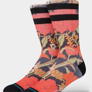 NWT Stance Men's Backpetal Crew Socks Large 9-13 Black floral red pink black str